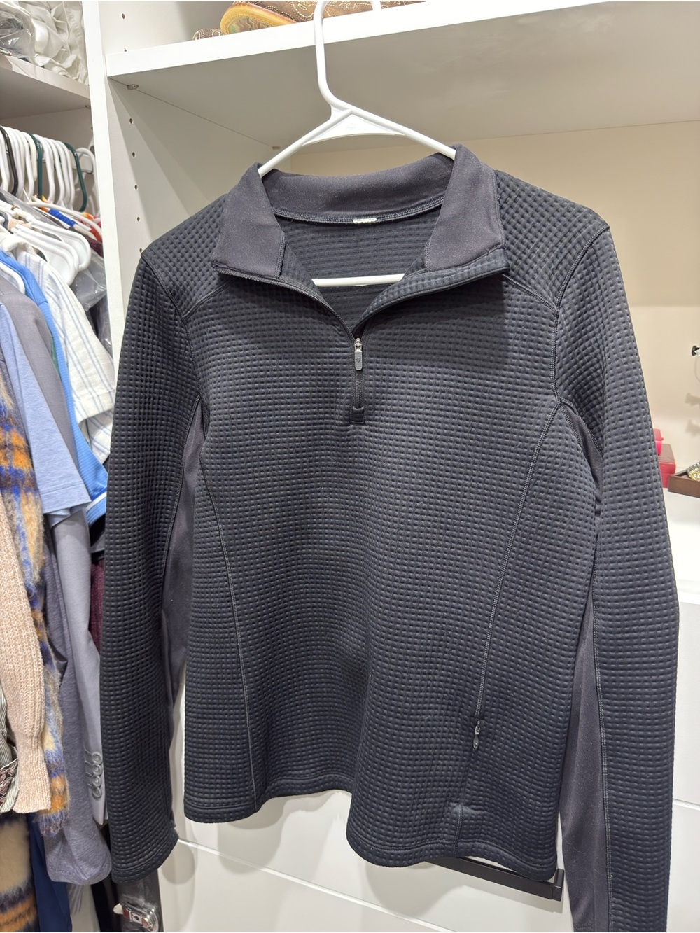 lululemon athletica Black Quarter-Zip Thermal Pullover- waffle knit